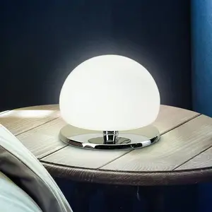 Fabas Luce Lampe à poser Morgana, chromé / blanc, variateur tactile, 3... pas cher