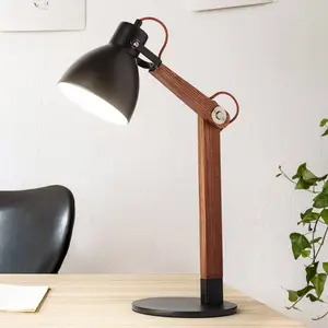 Comparateur de prix : Fabas Luce Sveva lampe à poser en bois, noir/noyer