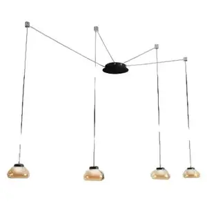Comparateur de prix : Fabas Luce Arabella suspension quatre lampes, noir/ambre