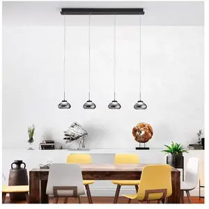 Comparateur de prix : Fabas Luce Suspension Arabella 4 lampes en ligne, gris fumée