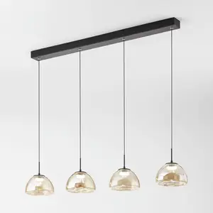 Fabas Luce Suspension LED Lucille, 4 lampes, couleur cognac, CCT