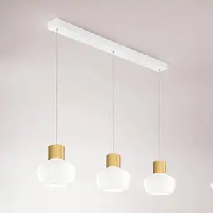 Comparateur de prix : Fabas Luce Suspension LED Kino, 3 lampes, allongée, blanc, verre