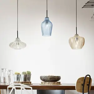 Fabas Luce Suspension Olbia, linéaire, à 3 lampes, ambre/bleu/beige, v... pas cher