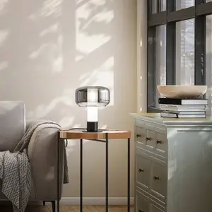 Comparateur de prix : Fabas Luce Lampe à poser Flick, gris fumé, verre, 28 cm, à intensité v...