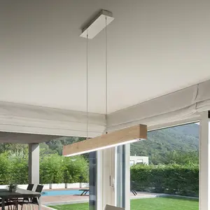 Comparateur de prix : Fabas Luce Lustre et plafonnier à LED bois clair et métal salon cuisine Badia-S