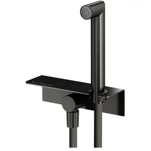 Mariner Lamborghini Set de douche en acier inoxydable avec raccord mural coudé, tablette de douche et support de douchette intégré, WLS3002-PGMTL,