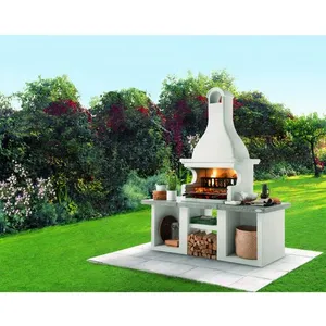 Barbecue fixe charbon - En pierre - Avec hotte, plan de travail et por...Vendu parauchan
