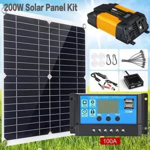 WELAN Kit Panneau Solaire Monocristallin avec Contrôleur de Charge Étanche 100A et Convertisseur 12V 110V  6000W pour Camping et JardinVendu parcdiscount