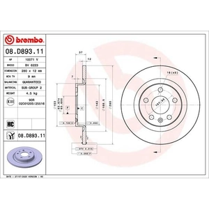 Disque de frein COATED DISC LINE 08.D893.11 Brembo 08.D893.11 pas cher