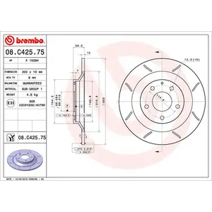 Disque de frein BREMBO 08C42575 arrière, rainuré, plein, 1 pièce pas cher