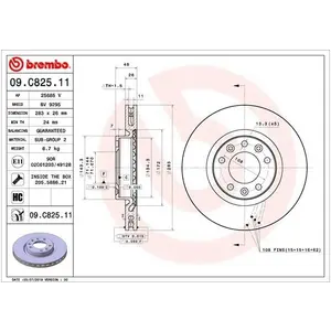 Jeu de 2 disques de frein vernis BREMBO 09.C825.11 - Réf. 1393820 pas cher