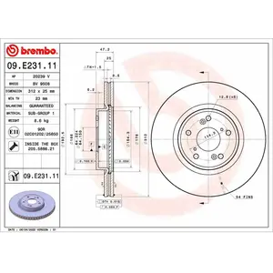 Disque de frein BREMBO 09.E231.11 avant, ventilé, 1 pièce pas cher