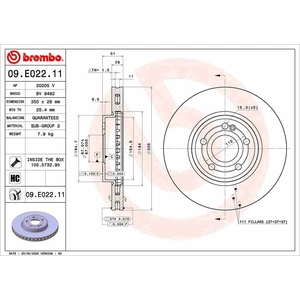 Jeu de 2 disques de frein vernis BREMBO 09.E022.11 - Réf. 1406937 pas cher