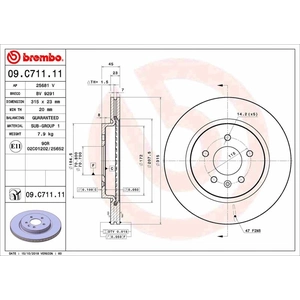 Disque de frein BREMBO 09C71111 arrière, ventilé, 1 pièce pas cher
