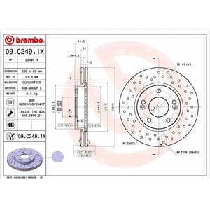 Disque de frein BREMBO XTRA LINE BREMBO 09.C249.1X, 1 pièce pas cher