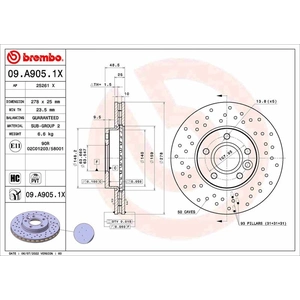 BREMBO Disques de frein pour FORD: C-Max, Focus & VOLVO: V50, V40, C30, C70, S40 (Ref: 09.A905.1X) pas cher