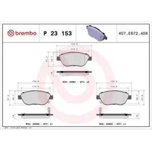Kit de plaquettes de frein, frein à disque P 23 153 Brembo P23153 pas cher