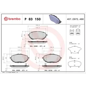 Kit de plaquettes de frein, frein à disque P 83 150 Brembo P83150 pas cher
