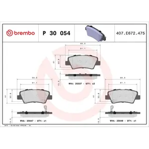 Jeu de 4 plaquettes de frein BREMBO P 30 054 - Réf. 1395496 pas cher