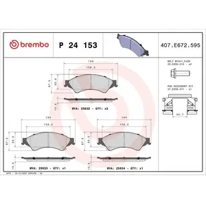 Comparateur de prix : Kit de plaquettes de frein, frein à disque P 24 153 Brembo P24153