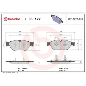 Comparateur de prix : Kit de plaquettes de frein, frein à disque P 85 127 Brembo P85127
