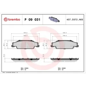 BREMBO Plaquettes de frein X4 pour CADILLAC: STS, CTS (Ref: P 09 031) pas cher