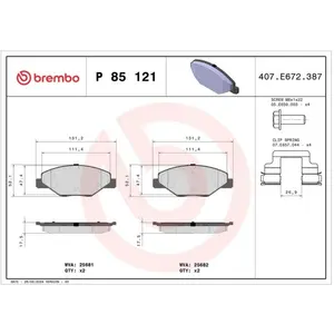 BREMBO Jeu de garnitures de frein, frein à disque P85121X pas cher