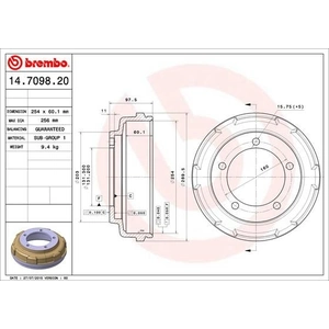 Comparateur de prix : BREMBO Tambour de frein pour FORD: Transit/Tourneo (Ref: 14.7098.20)