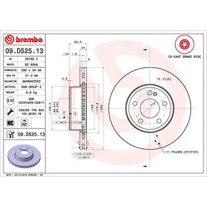 Jeu de 2 disques de frein Co-cast BREMBO 09.D525.13 - Réf. 1393867
