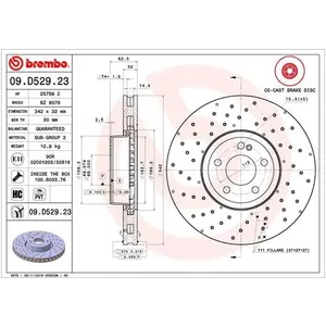 Comparateur de prix : Disque de frein BREMBO 09.D529.23 Essieu avant poinçonné/ventil 342 mm
