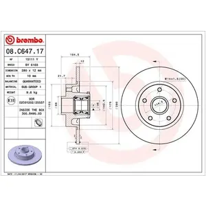 Comparateur de prix : Disque de frein BEARING DISC LINE 08.C647.17 Brembo 08.C647.17