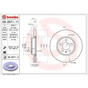 Jeu de 2 disques de frein vernis BREMBO 09.D571.11 - Réf. 1393875 pas cher