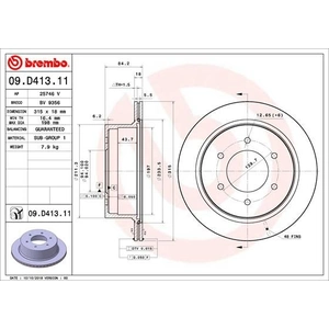Disque de frein BREMBO 09D41311 arrière, ventilé, 1 pièce pas cher