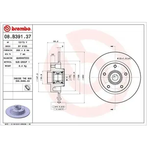 Brembo Jeu de 2 disques de frein, plein, Essieu arrière, par ex. pour Renault