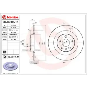 Brembo Jeu de 2 disques de frein, plein, Essieu arrière, par ex. pour Volvo