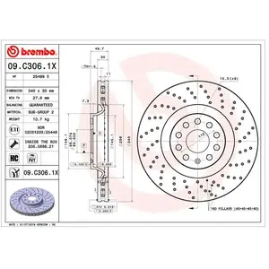 Disque de frein Xtra BREMBO 09.C306.1X (Vendu à l'unité) - Réf. 1392768 pas cher