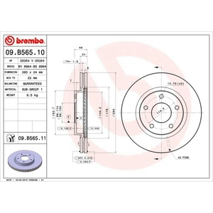 Jeu de 2 disques de frein vernis BREMBO 09.B565.11 - Réf. 1393738 pas cher