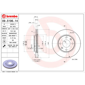 Jeu de 2 disques de frein vernis BREMBO 09.5196.11 - Réf. 1393956