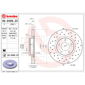 Jeu de 2 disques de frein Xtra BREMBO 09.9468.2X - Réf. 09.9468.2X pas cher