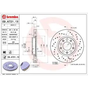 Jeu de 2 disques de frein Xtra BREMBO 09.A721.1X - Réf. 1393680 pas cher