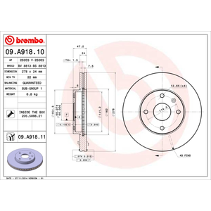 Jeu de 2 disques de frein vernis BREMBO 09.A918.11 - Réf. 1393700 pas cher