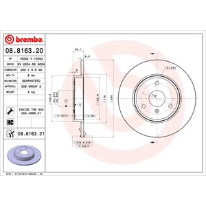 Jeu de 2 disques de frein vernis BREMBO 08.8163.21 - Réf. 1394447 pas cher