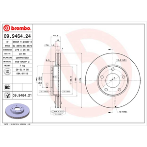 Jeu de 2 disques de frein vernis BREMBO 09.9464.21 - Réf. 1394259 pas cher