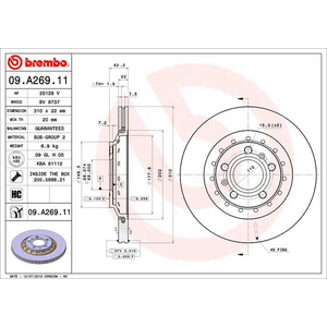 Jeu de 2 disques de frein vernis BREMBO 09.A269.11 - Réf. 09.A269.11 pas cher