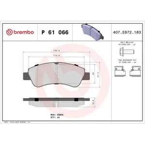 Comparateur de prix : Kit de plaquettes de frein, frein à disque P 61 066 Brembo P61066