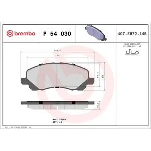 Jeu de 4 plaquettes de frein BREMBO P 54 030X - Réf. 131P54030X pas cher