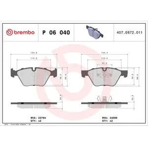 BREMBO Plaquettes de frein X4 pour BMW: Série 3, Série 1 (Ref: P 06 040X) pas cher