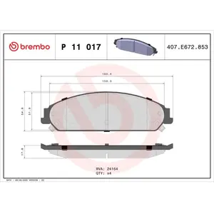 Comparateur de prix : Kit de plaquettes de frein, frein à disque P 11 017 Brembo P11017