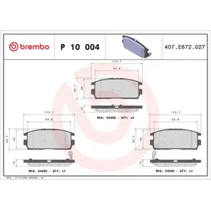 Comparateur de prix : Kit de plaquettes de frein, frein à disque P 10 004 Brembo P10004