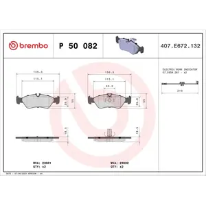 Kit de plaquettes de frein, frein à disque P 50 082 Brembo P50082 pas cher